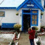 Enjoying snow fall outside Cottage I